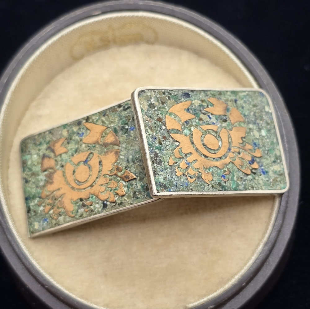 Handmade Mexican Cufflinks Crab Sterling Mixed Metals Stone Inlay July Horoscope